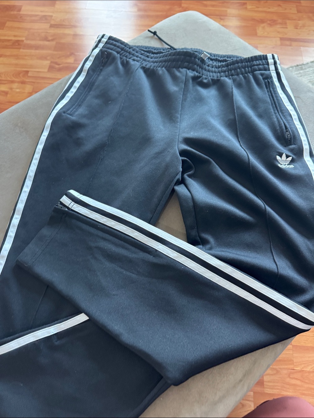 adidas Black Track Pants with White Three-Stripe Trim